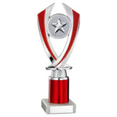 SILVER/RED 'DIAMOND' HOLDER ASSEMBLED ON MARBLE (2" CEN/2" TUBE) - 8.75in